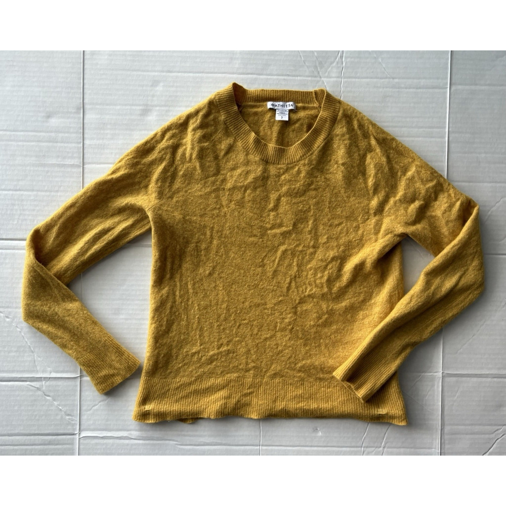 Athleta Hawthorn Crew Sweater Mustard Yellow Merino Wool Blend Size Small Cozy